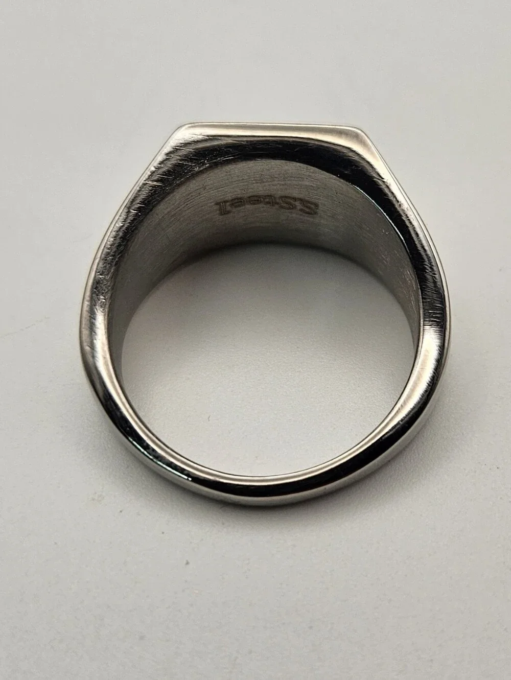 Men's Black Inlay Signet Ring Stainless Steel Size 10.5